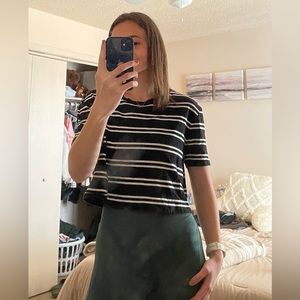 Aeropostale OG T Collection Black and White Striped Cropped T-Shirt Top